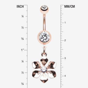 Detail View 1 of Rose Gold Spring Wild Flower Belly Button Ring-Clear Gem